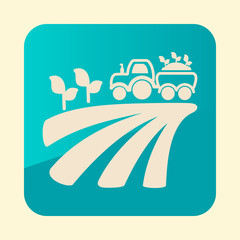 Tractor on field harvest seedling flat icon