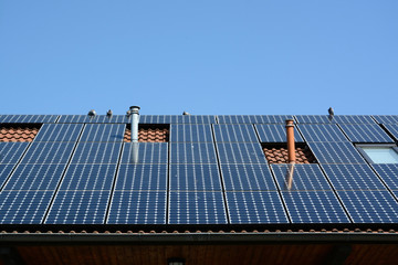 Solar energy panels on roof of house