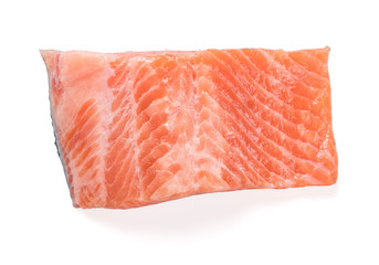 Raw salmon fillet on a white background. Trout fillet with rosemary. Wild atlantic fish