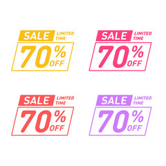 Set of limited time sale vector design. 70% off banners. Modern poster template