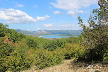 Panoramic view from the mountain to the reservoir