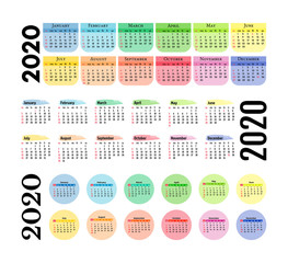 Calendar for 2020 isolated on a white background