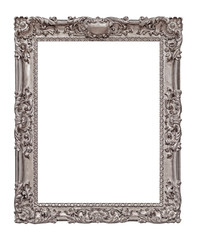 Silver frame for paintings, mirrors or photo isolated on white background