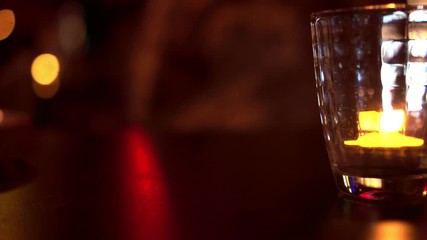 Woman use smart phone in red neon bar