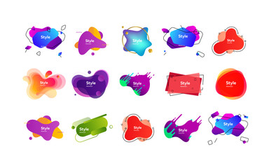 Set of multi-colored abstract design shapes. Dynamical colored forms and line. Template for design of logo, flyer. Vector illustration. Can be used for advertising, marketing, presentation