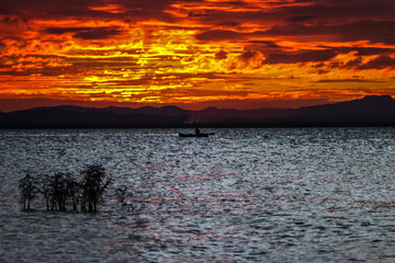 Fisherman on Cocibolca Lake at sunset
