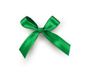 Green silk bow isolated on white background. Vector design element.