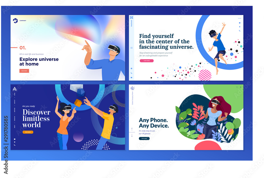 Wall mural web design templates of virtual reality. vector illustration concepts for web design and development