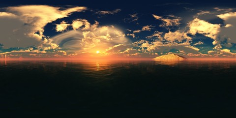 HDRI, environment map , Round panorama, spherical panorama, equidistant projection, panorama 360, seascape, 3d rendering