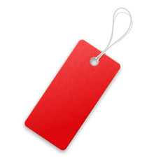 Red realistic textured sell tag with rope.