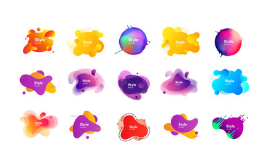 Set of bright creative graphic elements. Dynamical colored forms. Gradient banners with flowing liquid shapes. Template for design of logo, flyer or presentation. Vector illustration