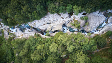 top down aerial of swiss river