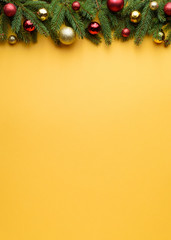 Christmas and New Year decoration border on Yellow background