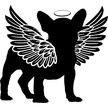 Pet Memorial, Angel Wings French Bulldog Dog  Silhouette Vector