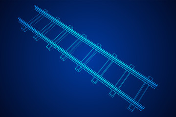 Straight rails. Railway wireframe low poly mesh vector illustration