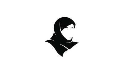 Woman wearing hijab/jilbab silhoutte icon logo template in flat design illustration