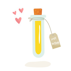 Flask with love potion and spells. Vector image