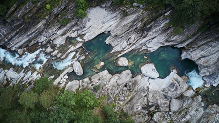 aerial valle verzasca emerald green water