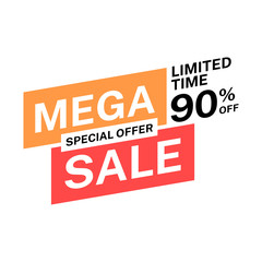 Mega sale discount banner design. Limited time 50% off. Modern vector illustration template