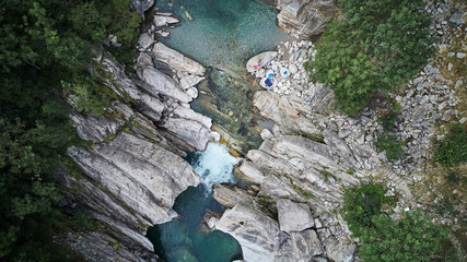 aerial valle verzasca emerald green water