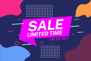 Sale banner template design. Limited time up to 50% discount. Modern vector illustration liquid background