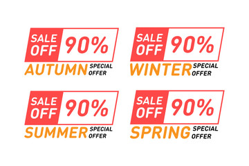 Set of special offer and limited time sale vector design. 90% off banners. Modern season discount poster template