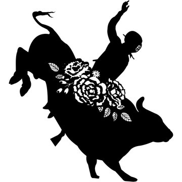 Floral Bull Riding Silhouette Vector