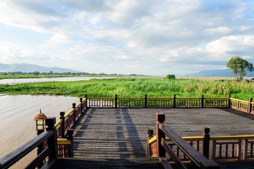 beautiful bridge at inle lake, myanmar