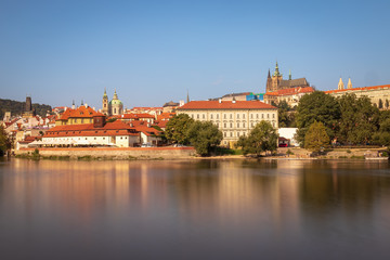 Fototapeta na wymiar Prague, Czech Republic - Long Exposure View of the Vltava River and the Historic Center of Prague (UNESCO World Heritage)