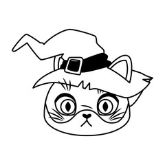 halloween cat head with hat witch