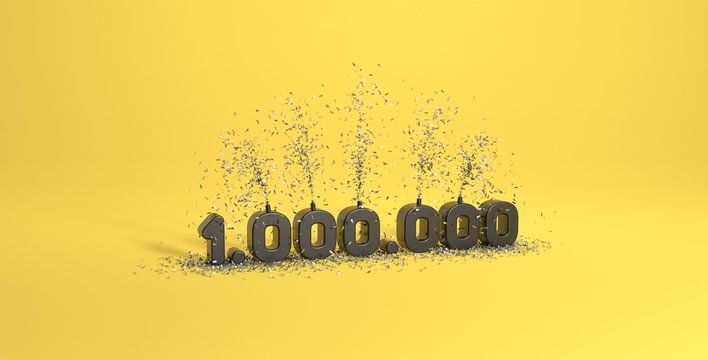 1 million followers or prize black background 3D rendering