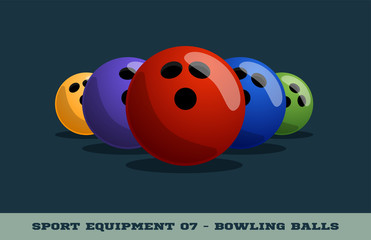 Vector Bowling balls icon. Game equipment. Professional sport, classic colorful balls for official competitions and tournaments. Isolated illustration