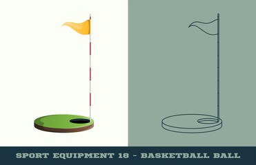 Vector golf hole with flag icon. Game equipment. Professional sport, classic golf hole for official competitions and tournaments. Isolated illustration