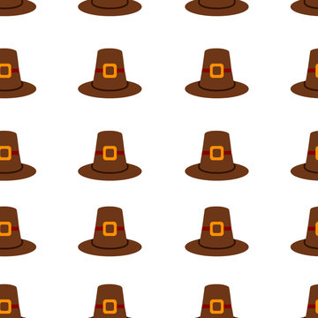 Seamless repeating Thanksgiving pilgrim hat background on white.