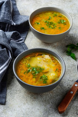 Chicken broth or soup with vegetable