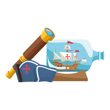 marine hat navigation with telescope and ship bottled