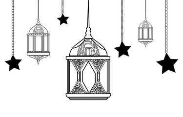 ramadan kareem lamp with moon hanging vector illustratio