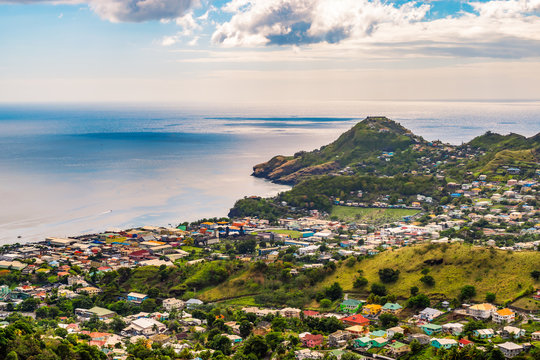 Saint Vincent And The Grenadines. Landscape And Port City Of Kingstown.