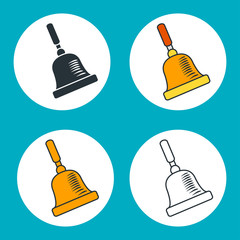 Set of outline icons of vintage school bell.
