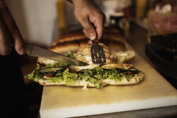 Professional chef working in restaurant kitchen and making delicious traditional food.
