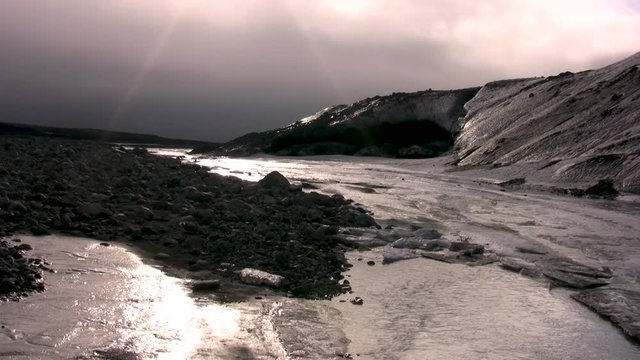 Wide, frozen river in Iceland
