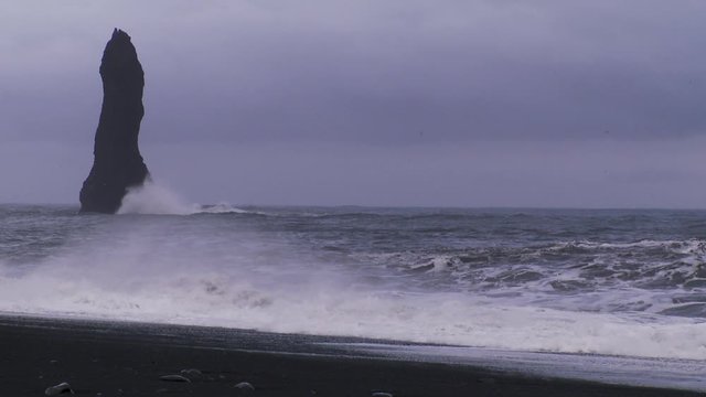 Coastal rock tower in Iceland, wide
