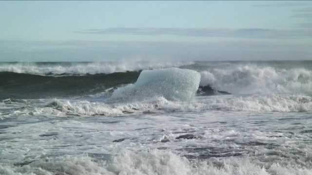 Wide, chunk of ice on Iceland beach