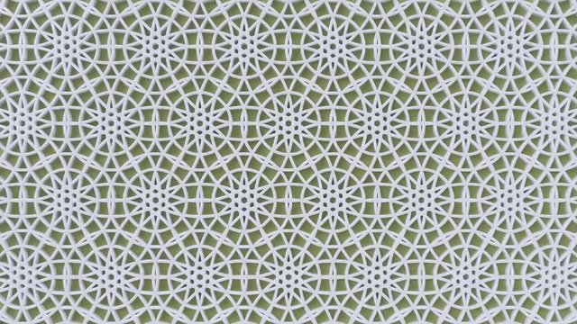 Arabesque looping geometric pattern. Olive and white islamic 3d motif. Arabic oriental animated background.
