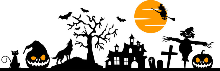 Halloween Silhouette Vector Witch Castle