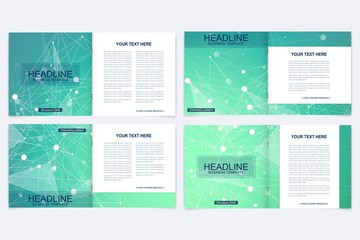 Scientific templates square brochure, magazine, leaflet , flyer, cover, booklet, annual report. Scientific concept for medical, technology, chemistry. Structure molecule and communication. Dna, atom.