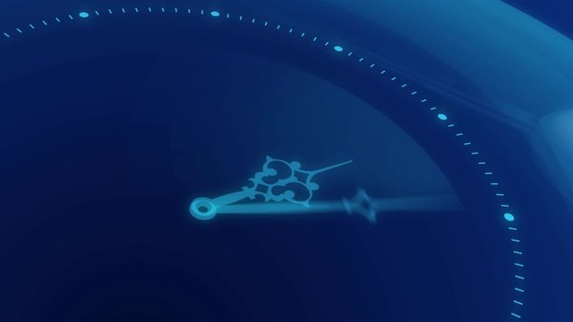 Composition in blue tones. Hour hands make a full turn on the dial. The pendulum sways.  Seamless looping.