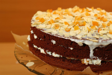 Spreading Sliced Almonds and Candied Orange Peel. Making Chocolate Layer Cake. Series.