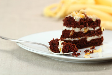 piece of chocolate cake on a plate