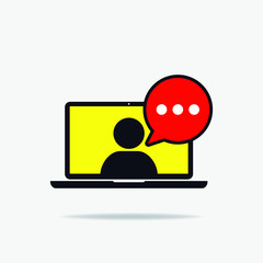 Online training in laptop icon flat style isolated. Vector illustration